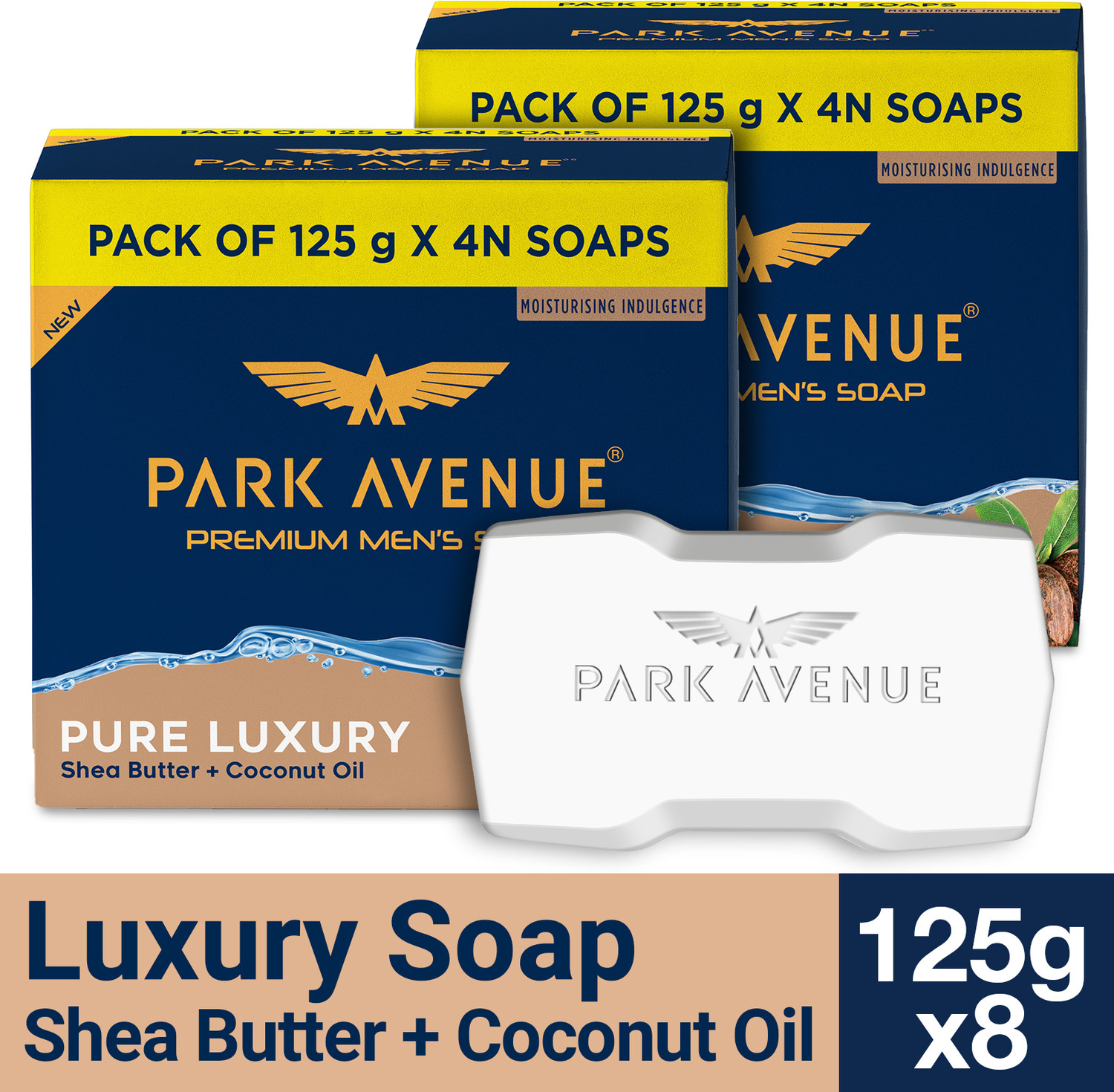 PARK AVENUE Luxury Fragrant Soap With Shea Butter And Coconut Oil 125 Grams Each (Pack of 8)