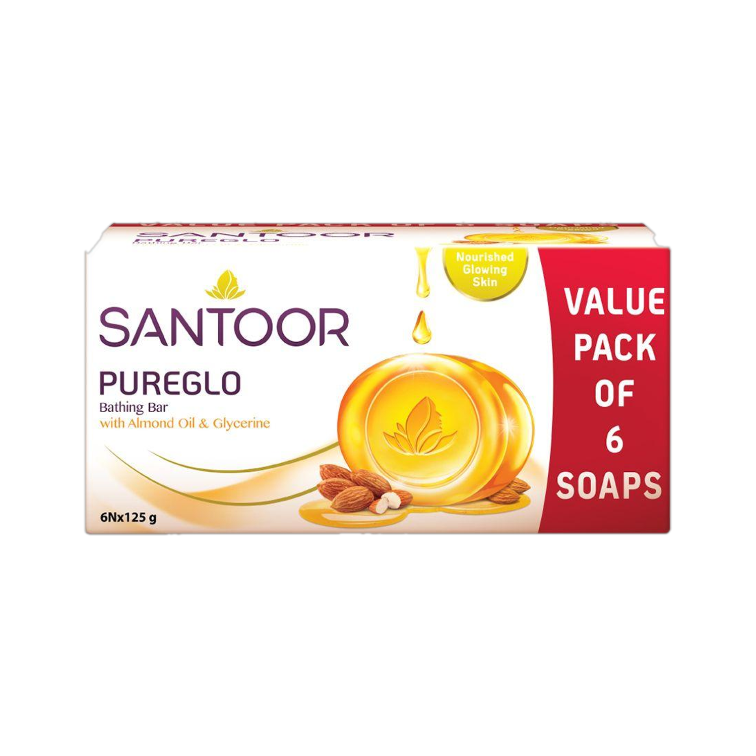 Santoor Pureglo Almond & Glycerine Bathing Bar – 210₹