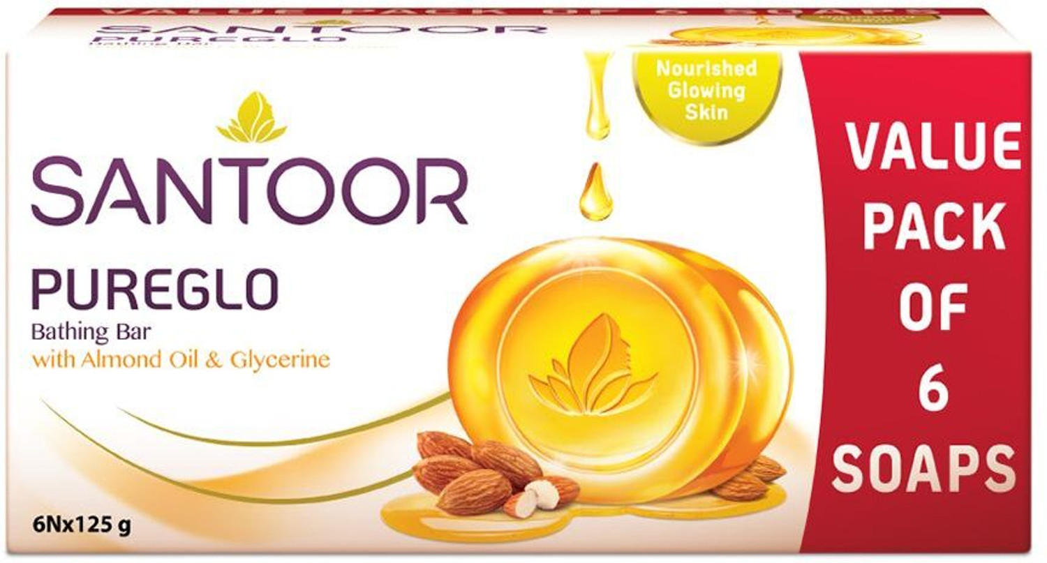 Santoor Pureglo Almond & Glycerine Bathing Bar – 210₹