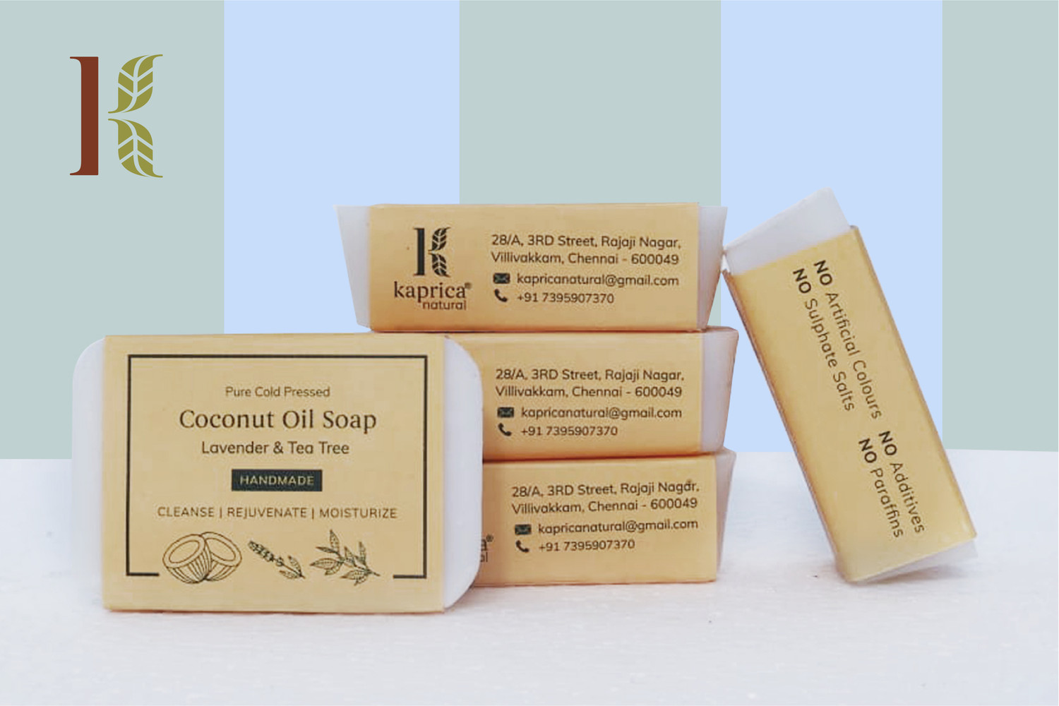 KAPRICA Natural Handmade pure cold pressed coconut oil soap  (5 x 60