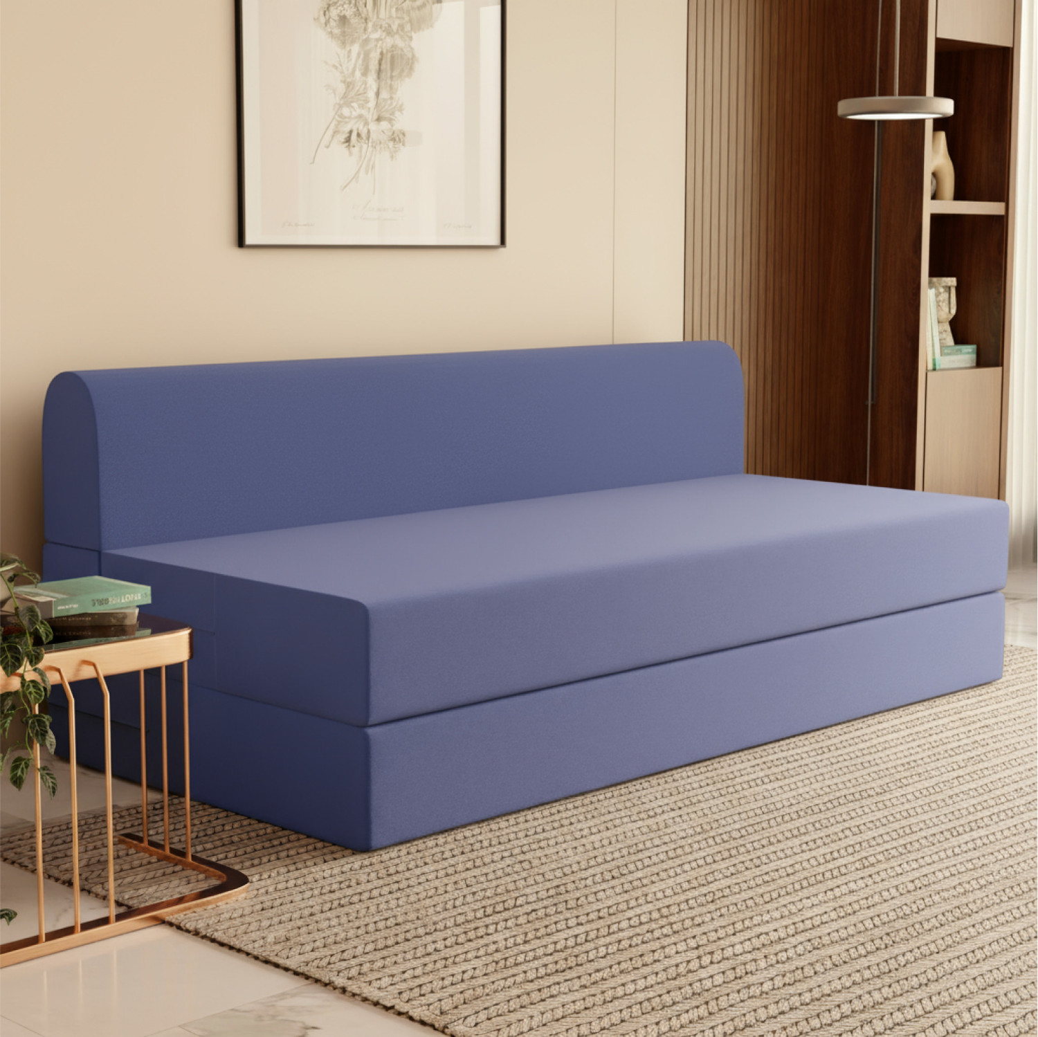 Image of Dr Smith Sofa Cum Bed with Armrest, Velvet Fabric Couch for Living Room 3 Seater Single Foam Fold Out Sofa Cum Bed (Finish Color - Black Delivery Condition - Pre-assembled)