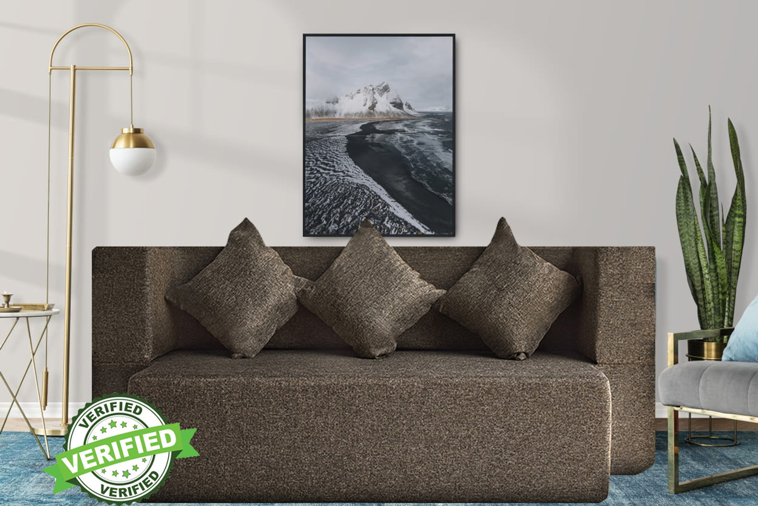 Image of Dr Smith Sofa Cum Bed with Armrest, Velvet Fabric Couch for Living Room 3 Seater Single Foam Fold Out Sofa Cum Bed (Finish Color - Brown Delivery Condition - Pre-assembled)