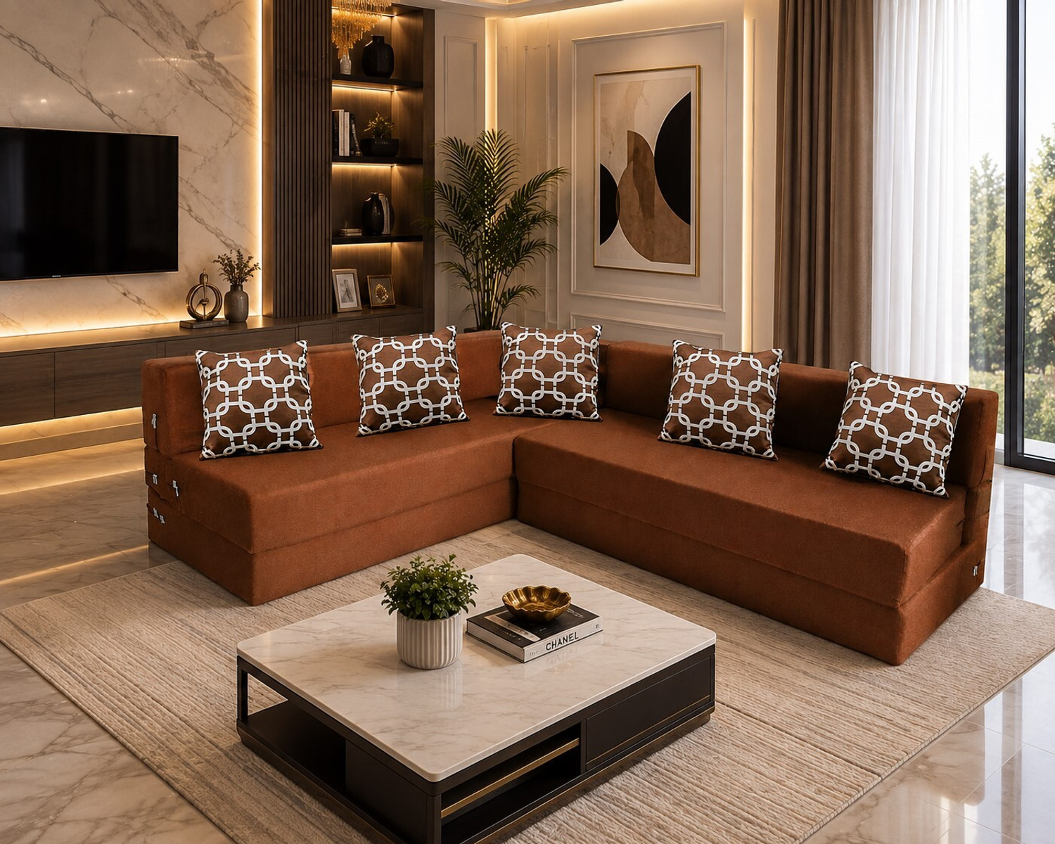 Image of Dr Smith Sofa Cum Bed with Armrest, Velvet Fabric Couch for Living Room 3 Seater Single Foam Fold Out Sofa Cum Bed (Finish Color - Brown Delivery Condition - Pre-assembled)