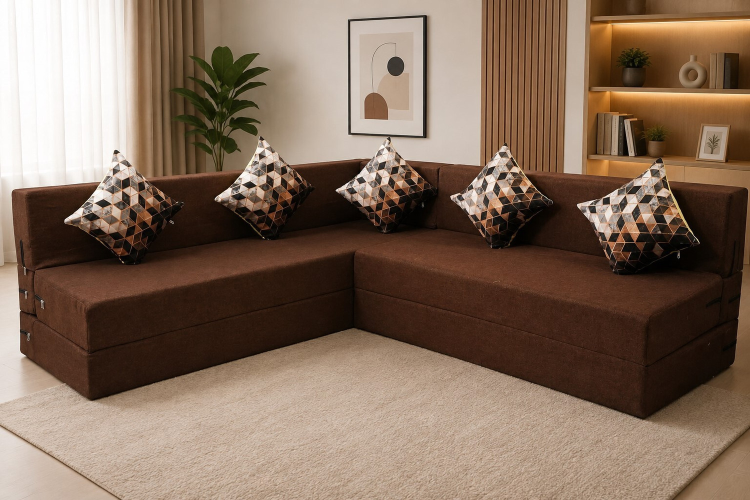 Image of Dr Smith Sofa Cum Bed with Armrest, Velvet Fabric Couch for Living Room 3 Seater Single Foam Fold Out Sofa Cum Bed (Finish Color - Brown Delivery Condition - Pre-assembled)