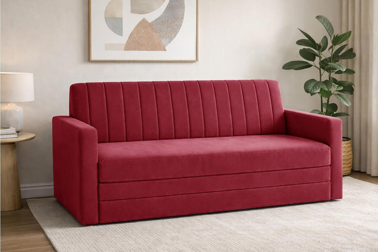 Image of Dr Smith Sofa Cum Bed with Armrest, Velvet Fabric Couch for Living Room 3 Seater Single Foam Fold Out Sofa Cum Bed (Finish Color - Black Delivery Condition - Pre-assembled)