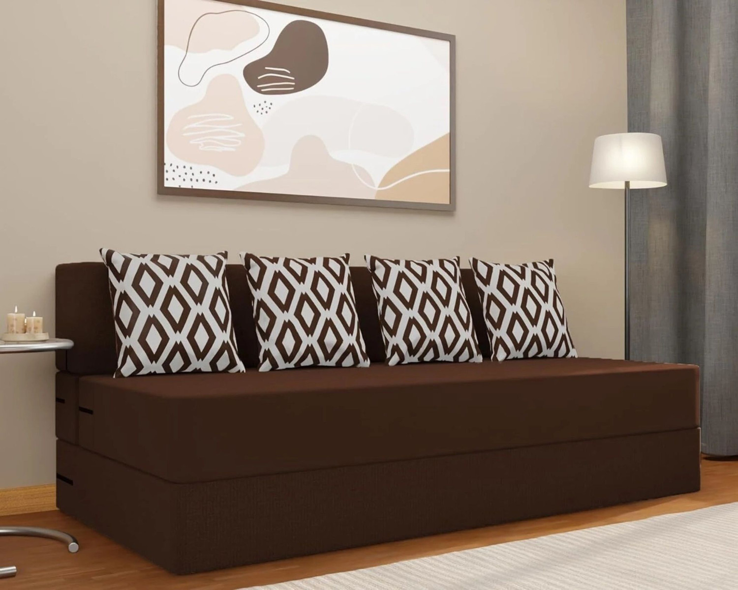 Image of Dr Smith Sofa Cum Bed with Armrest, Velvet Fabric Couch for Living Room 3 Seater Single Foam Fold Out Sofa Cum Bed (Finish Color - Brown Delivery Condition - Pre-assembled)