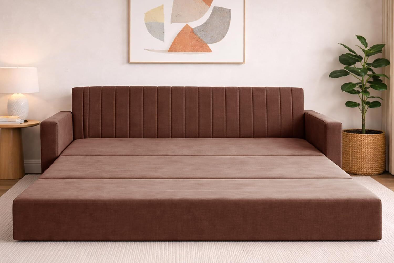 Image of Dr Smith Sofa Cum Bed with Armrest, Velvet Fabric Couch for Living Room 3 Seater Single Foam Fold Out Sofa Cum Bed (Finish Color - Brown Delivery Condition - Pre-assembled)