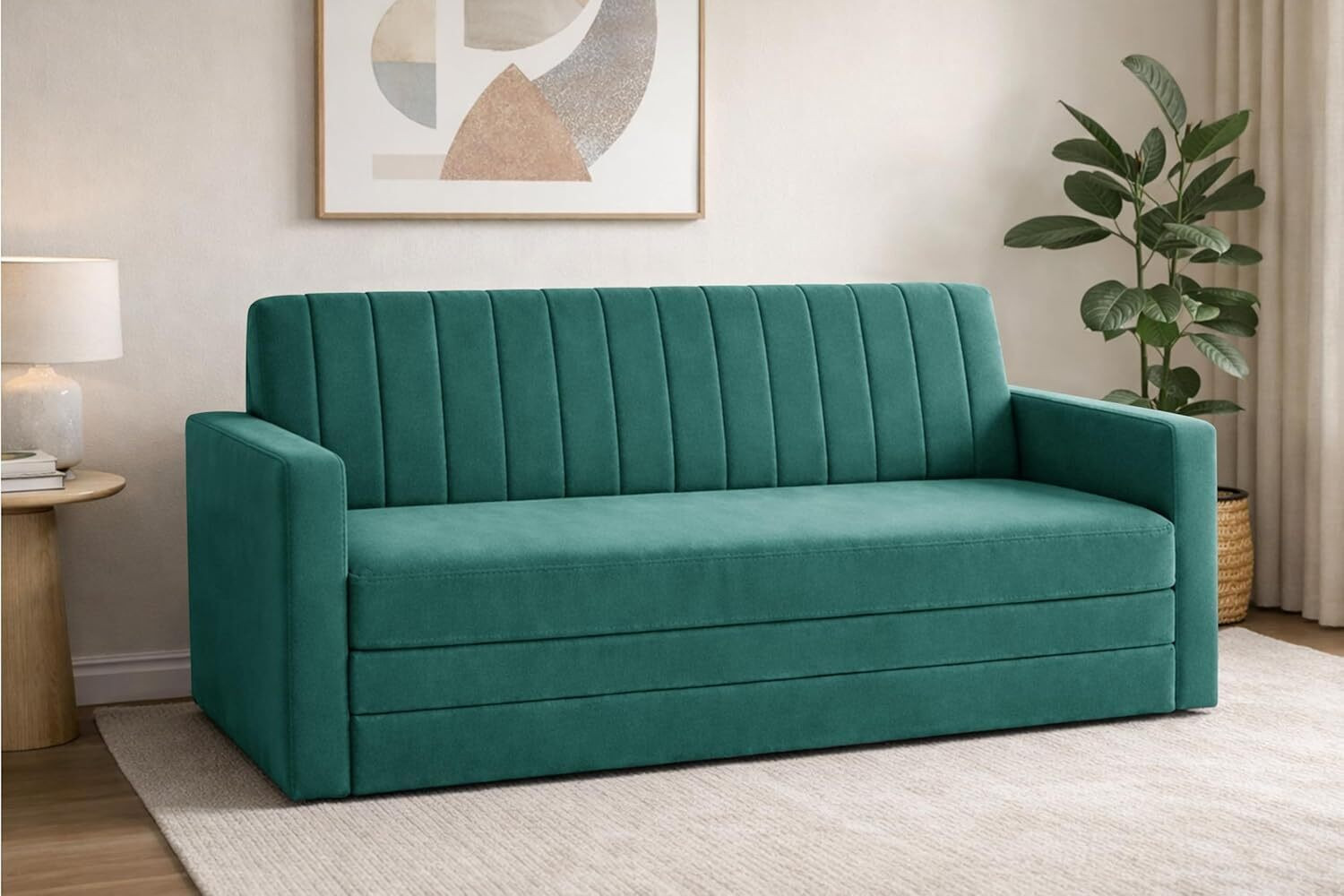 Image of Dr Smith Sofa Cum Bed with Armrest, Velvet Fabric Couch for Living Room 3 Seater Single Foam Fold Out Sofa Cum Bed (Finish Color - Black Delivery Condition - Pre-assembled)