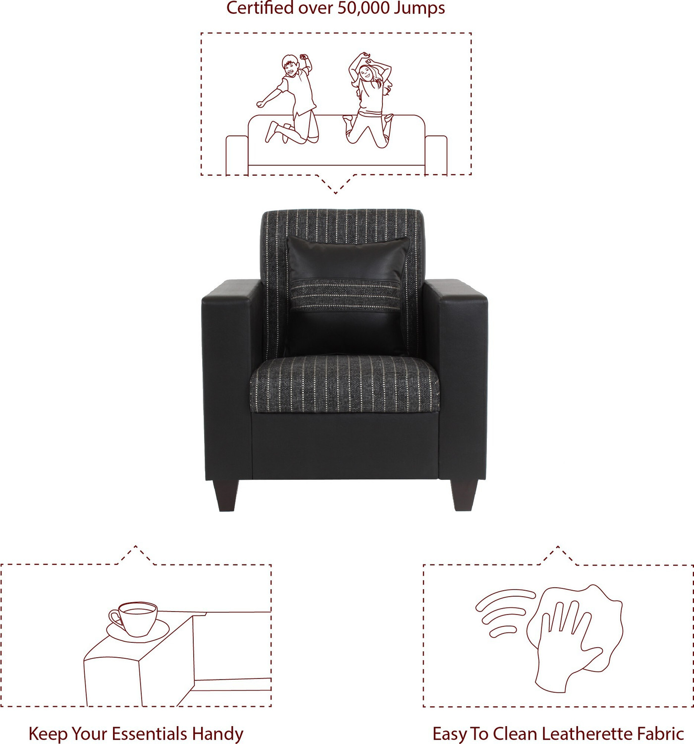 Image of Flipkart Perfect Homes Crete Leatherette and Fabric 1 Seater Sofa