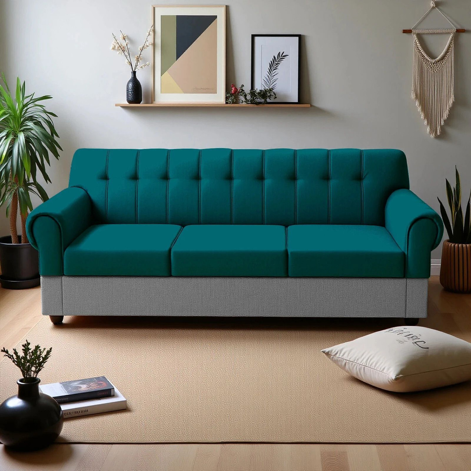 Image of BIHARFT Fabric 3 + 1 + 1 Sofa Set (GREEN, DIY(Do-It-Yourself))