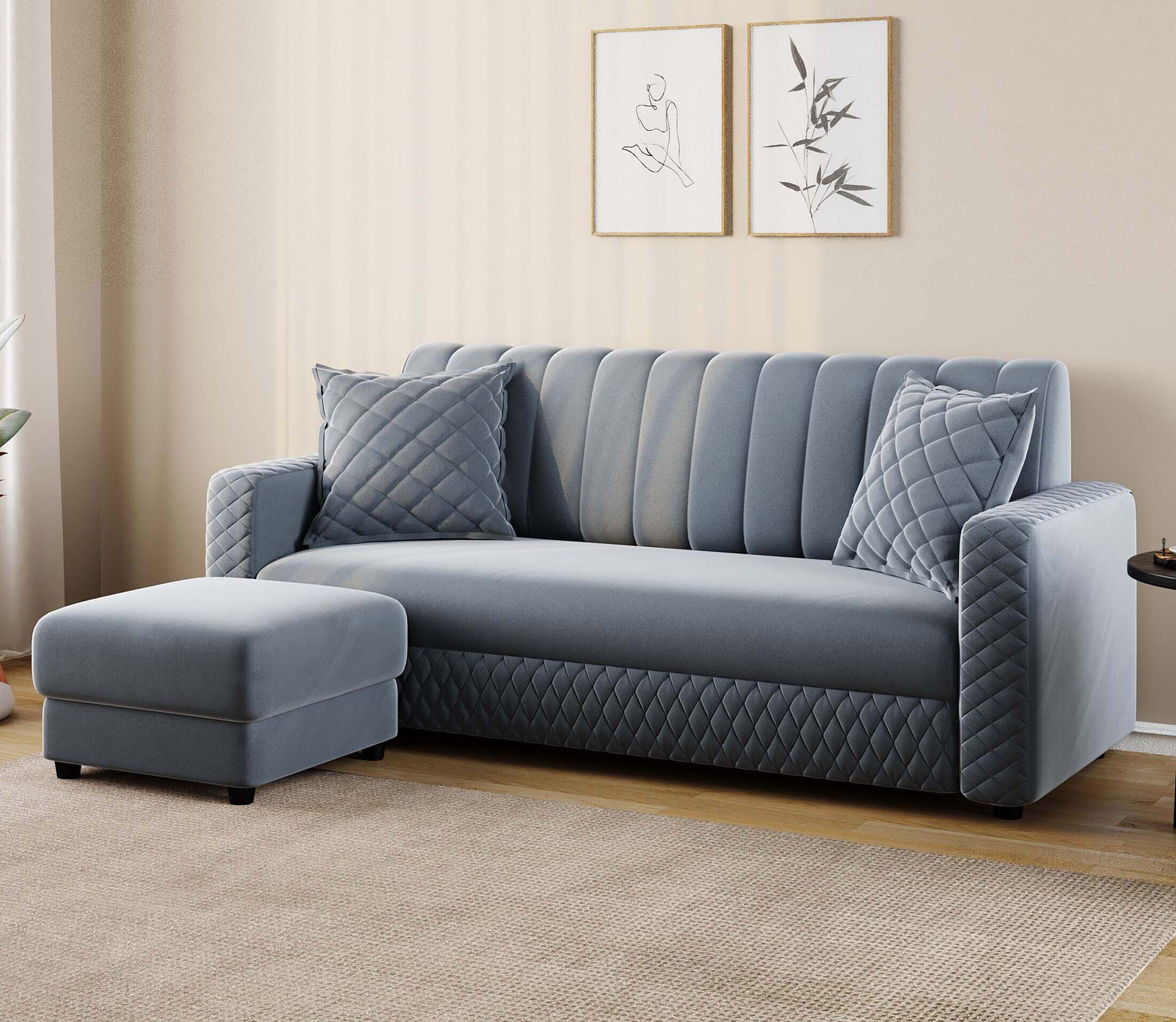 Image of RM HOME Fabric 2 Seater Sofa (Finish Color - Grey, DIY(Do-It-Yourself))