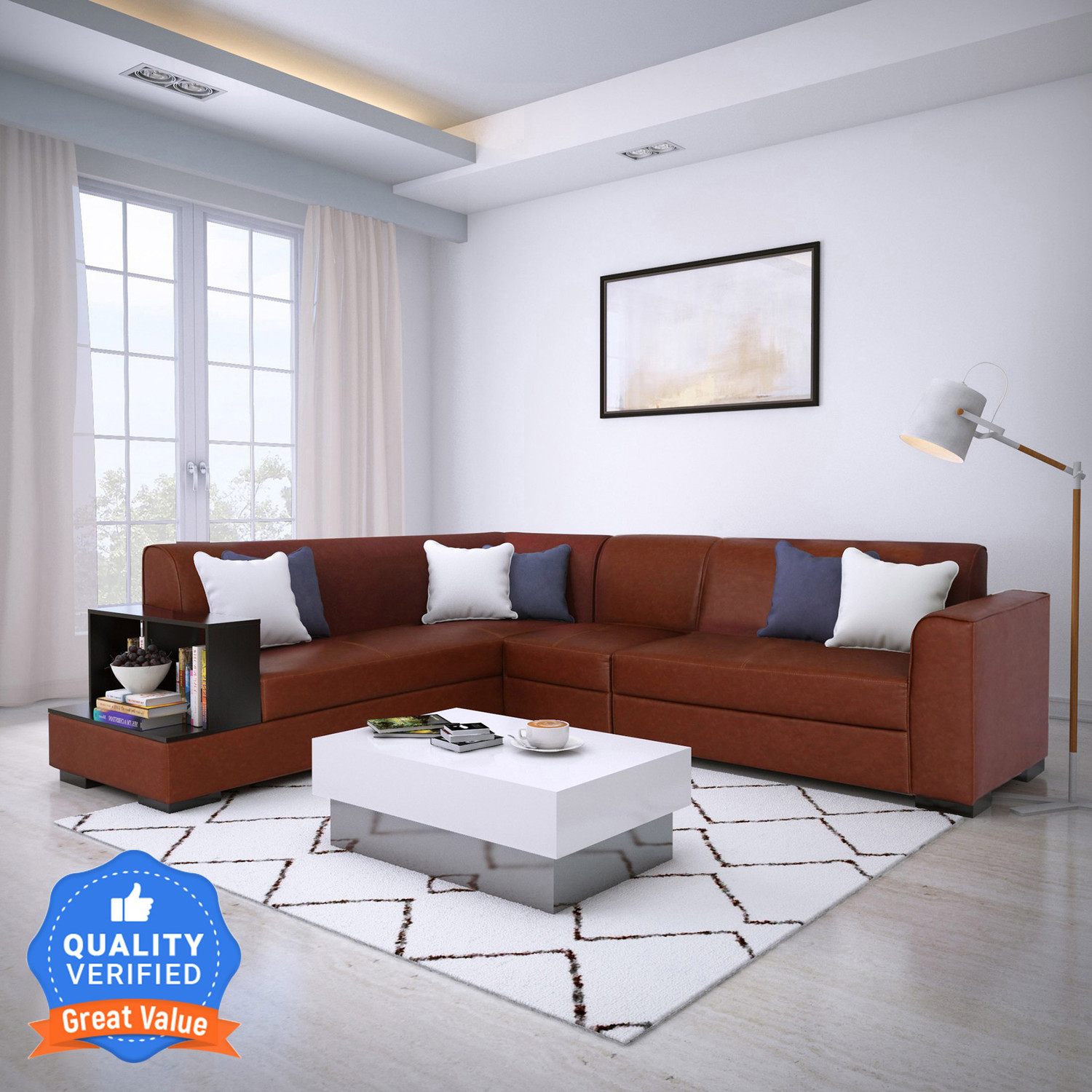 Flipkart Perfect Homes Conwy Leatherette 6 Seater Sofa  (Finish Colo