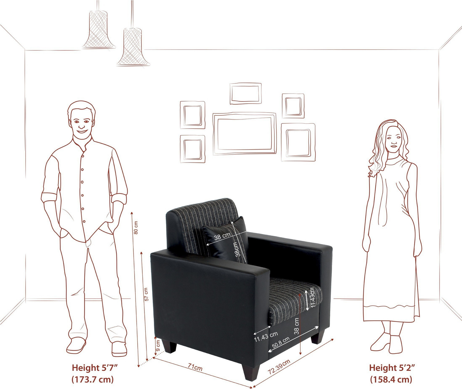 Image of Flipkart Perfect Homes Crete Leatherette and Fabric 1 Seater Sofa