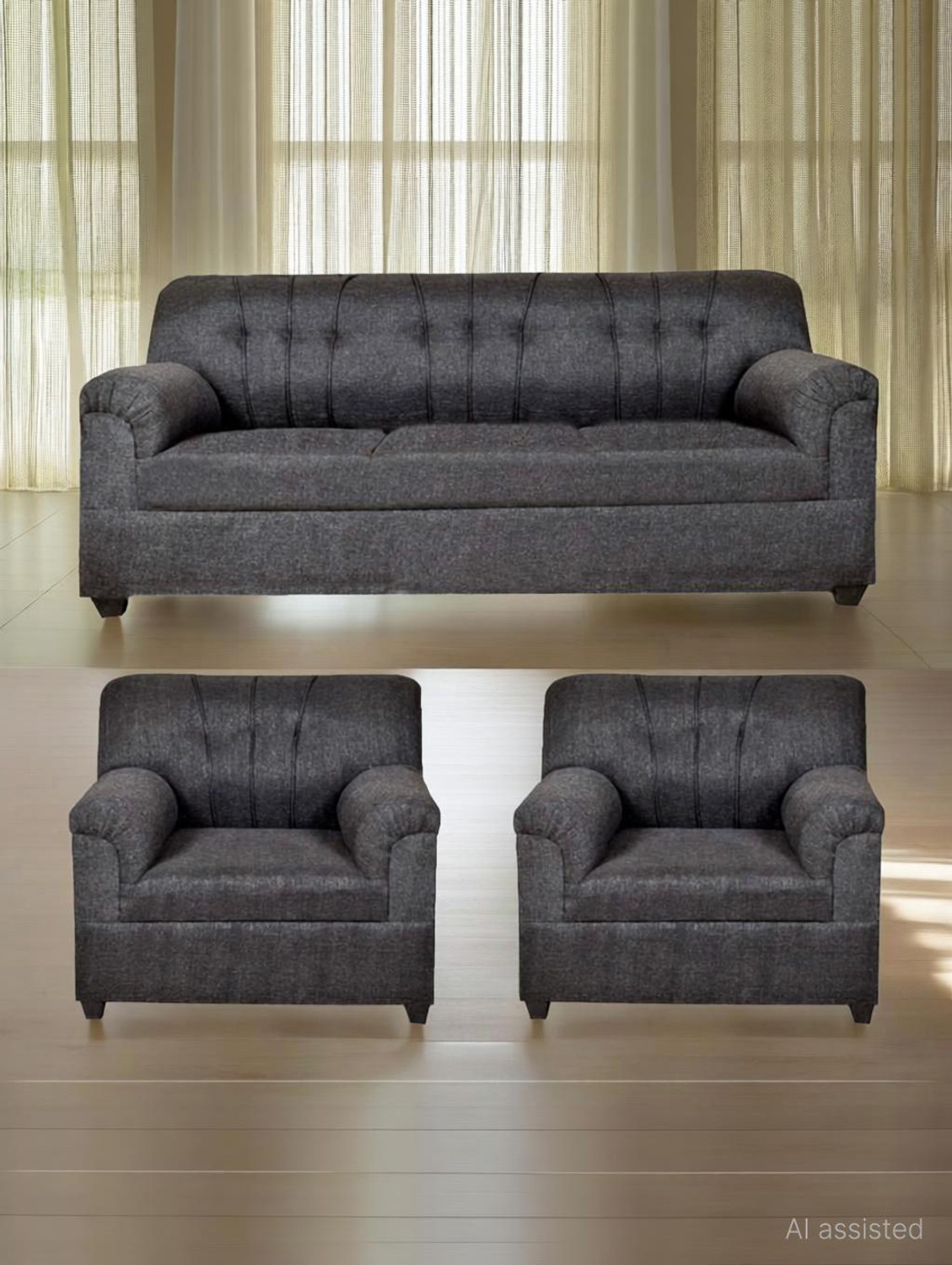 Image of BIHARFT Fabric 3 + 1 + 1 Sofa Set (GREEN, DIY(Do-It-Yourself))