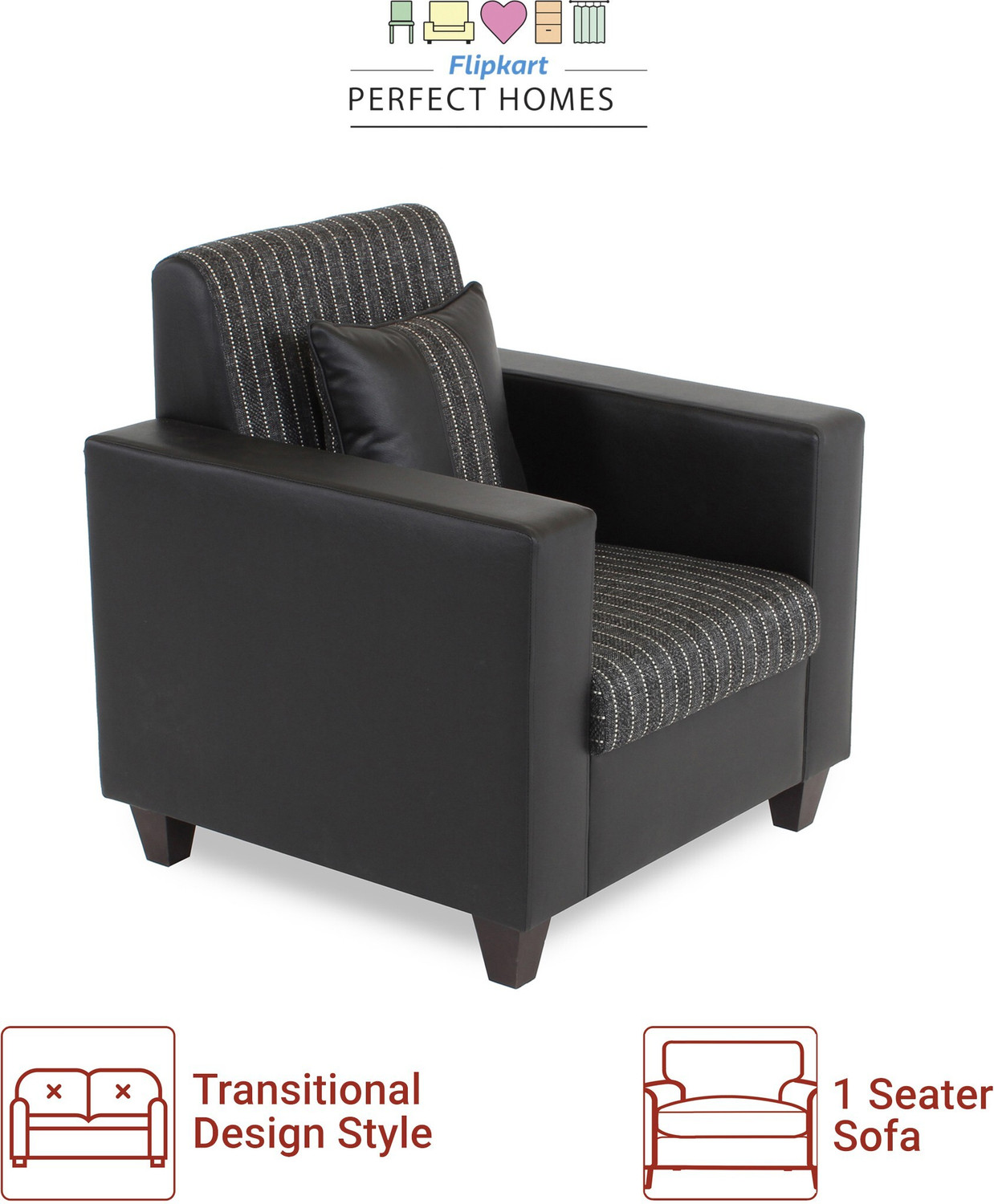 Image of Flipkart Perfect Homes Crete Leatherette and Fabric 1 Seater Sofa