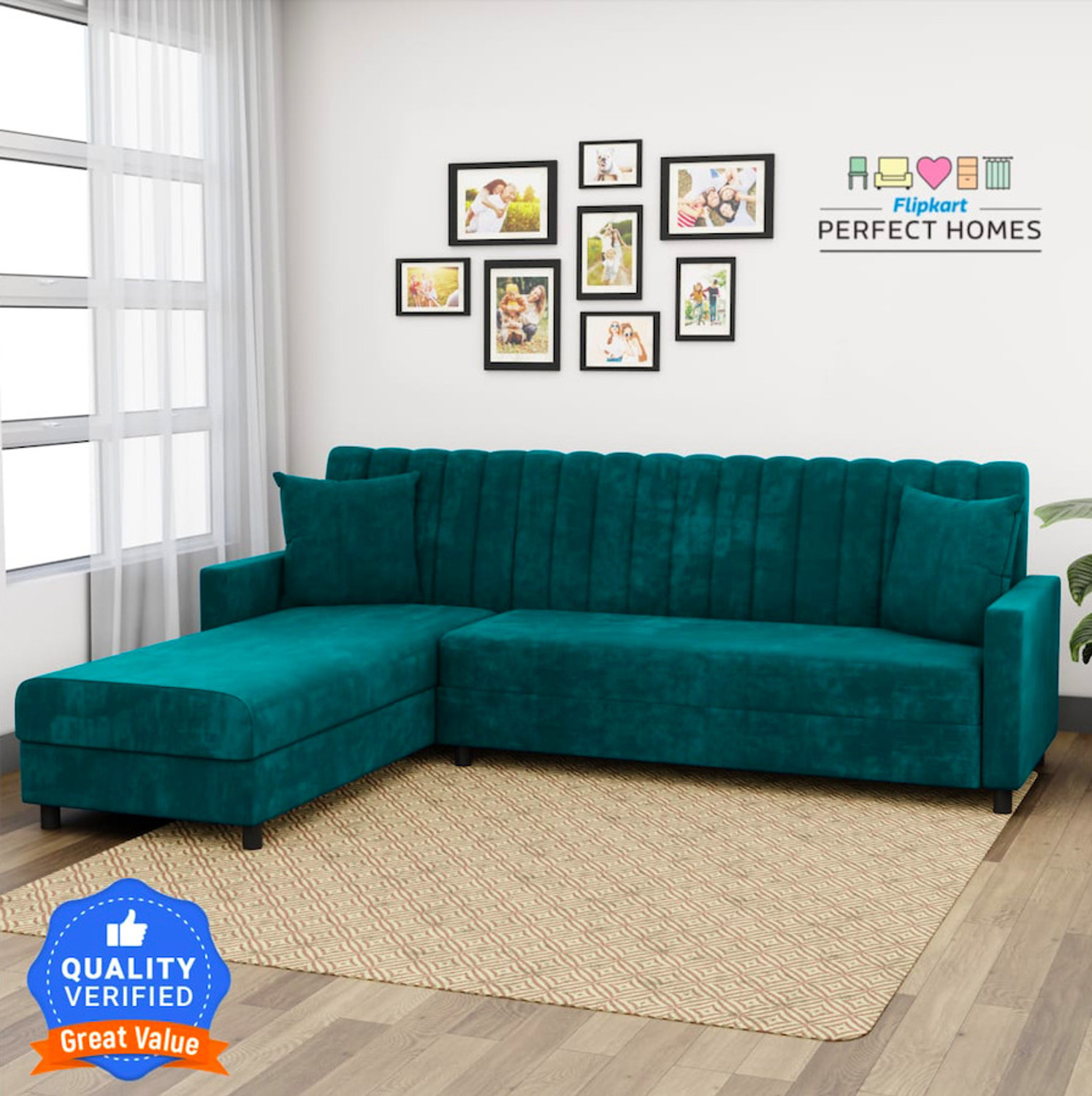 Flipkart Perfect Homes Freya LHS Fabric 6 Seater Sofa