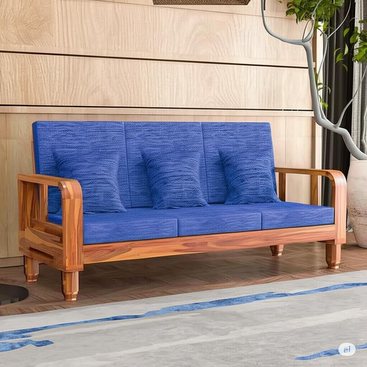 Kendalwood Furniture Solid Wood 3 Seater Wooden Sofa set for living Ro