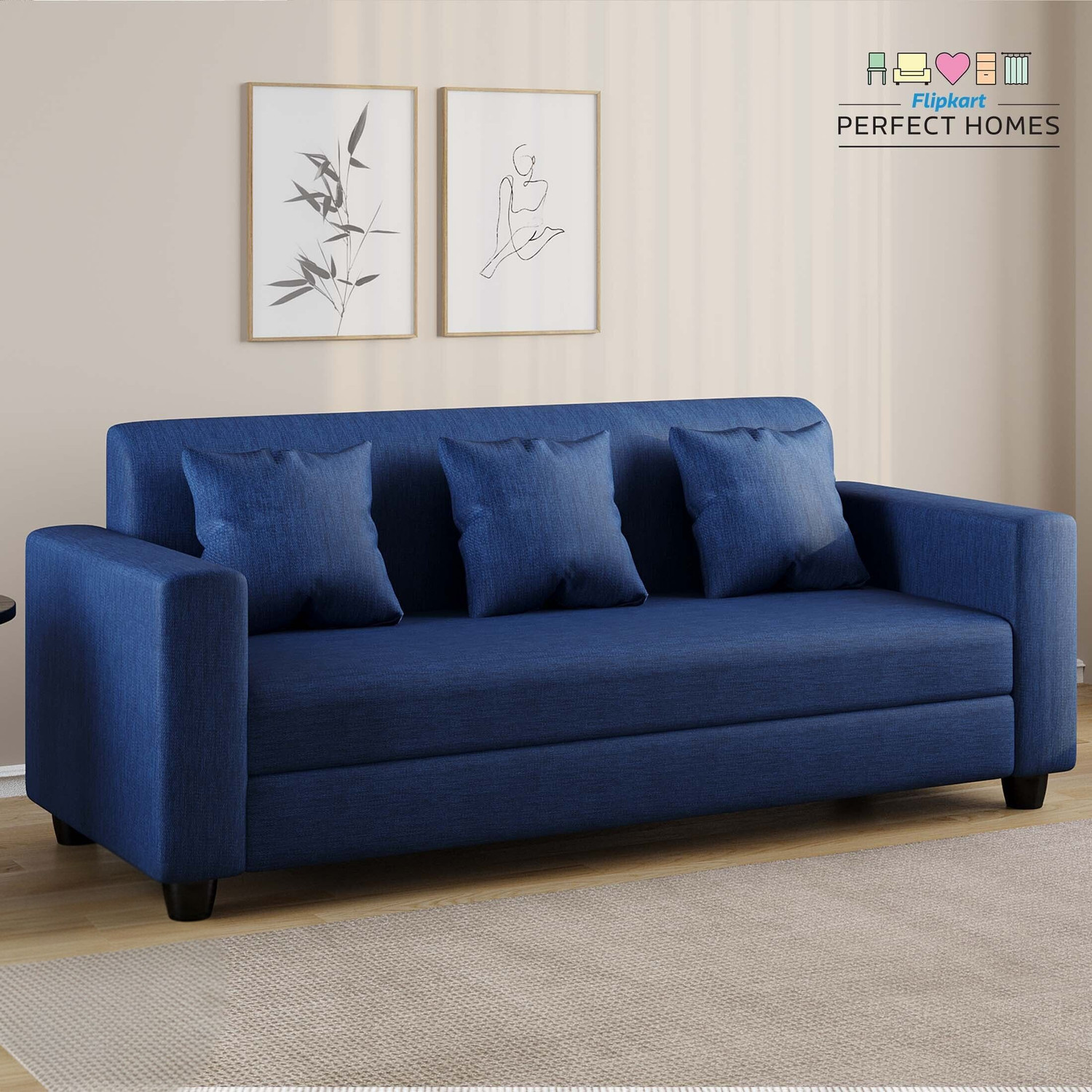 Flipkart Perfect Homes Bergen Fabric 3 Seater  Sofa  (Finish Color - Blue, DIY(Do-It-Yourself))