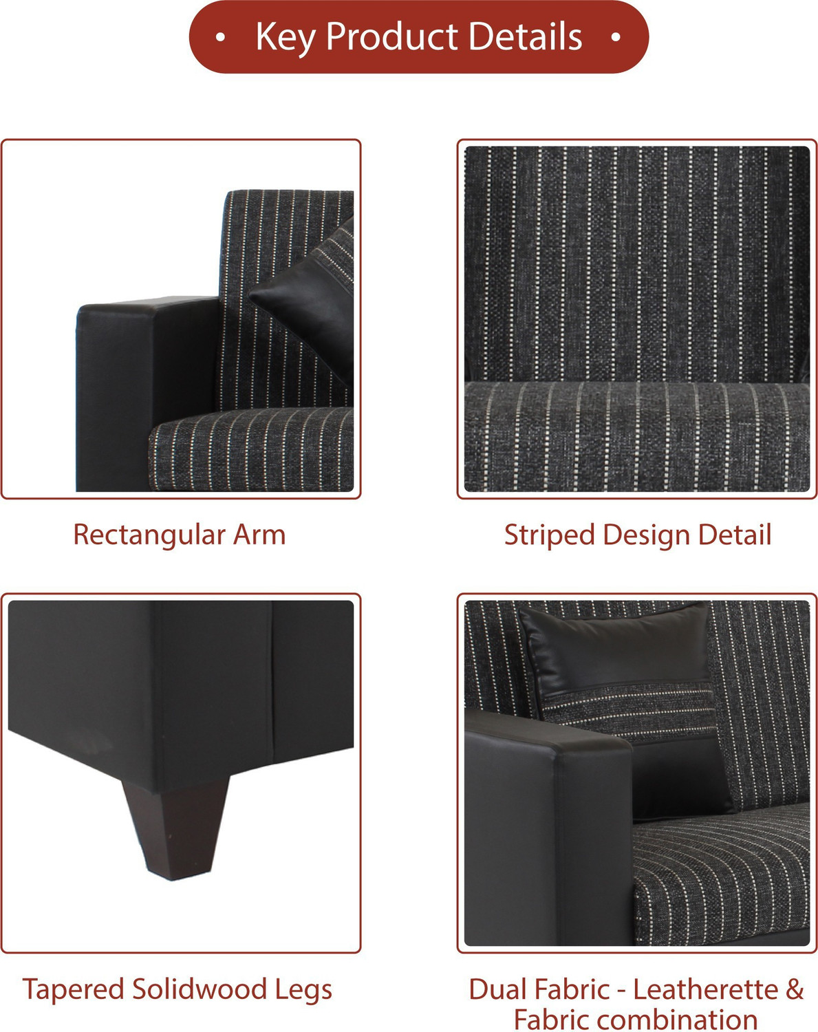 Image of Flipkart Perfect Homes Crete Leatherette and Fabric 1 Seater Sofa