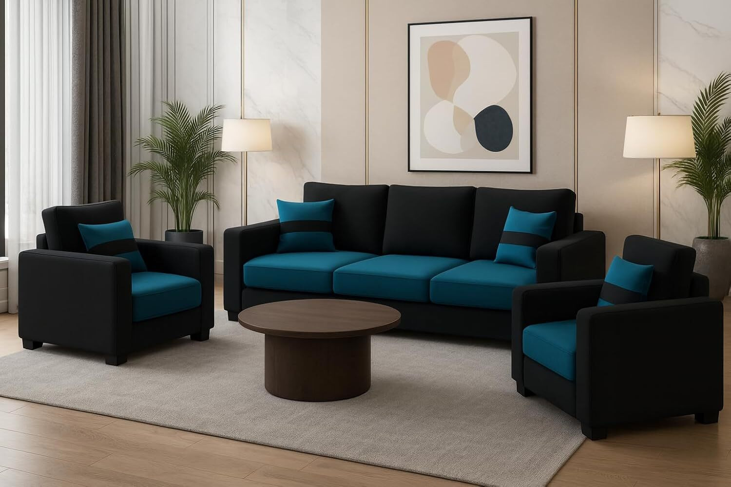 Image of BIHARFT Fabric 3 + 1 + 1 Sofa Set (GREEN, DIY(Do-It-Yourself))