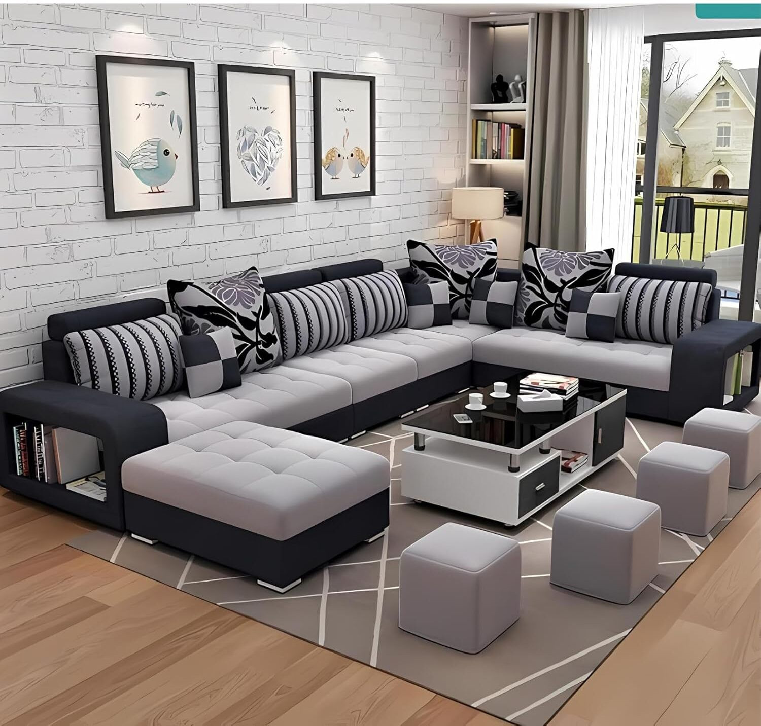 Image of BIHARFT Fabric 3 + 1 + 1 Sofa Set (GREEN, DIY(Do-It-Yourself))
