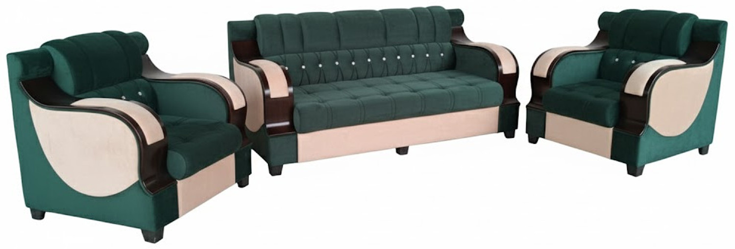 Image of BIHARFT Fabric 3 + 1 + 1 Sofa Set (GREEN, DIY(Do-It-Yourself))