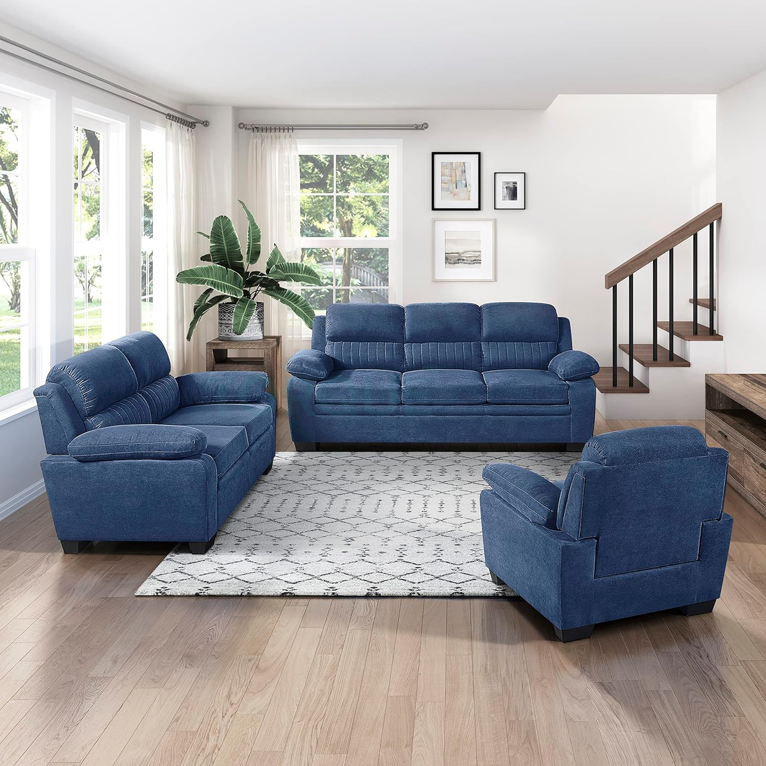 Image of BIHARFT Fabric 3 + 1 + 1 Sofa Set (GREEN, DIY(Do-It-Yourself))