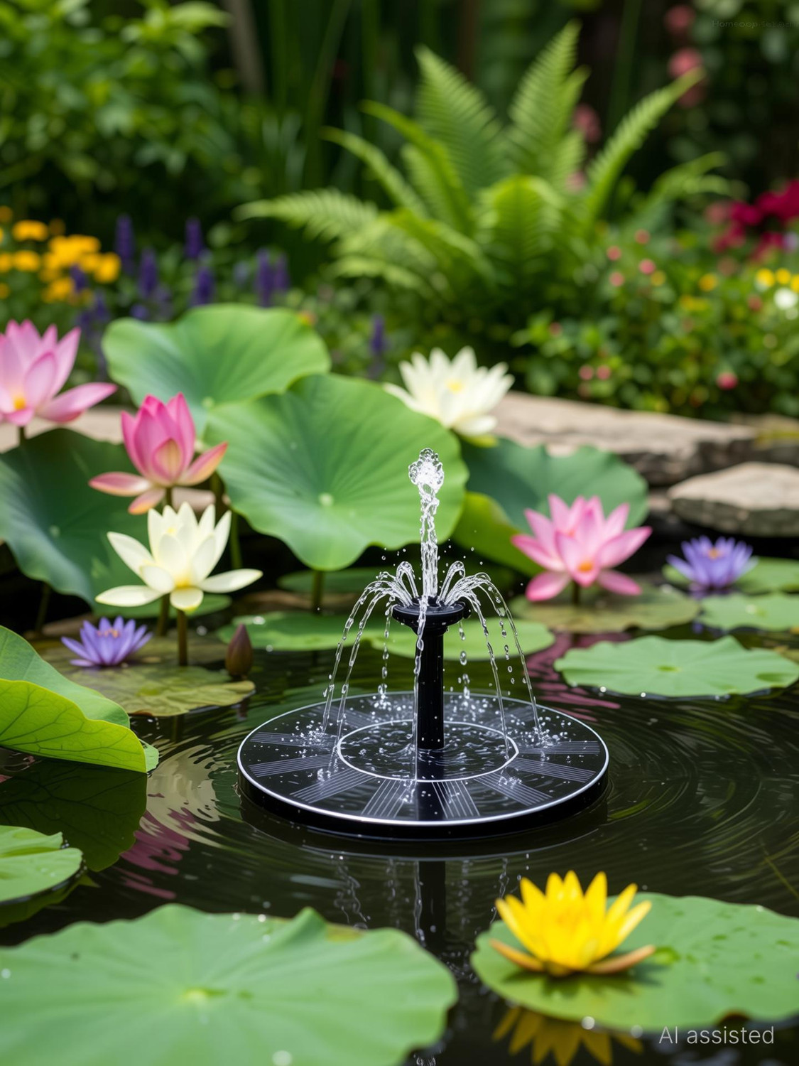 Image of Homehop Solar Water Fountain with 12V Submersible Pump Panel for Garden and Aquarium Solar Water Pump