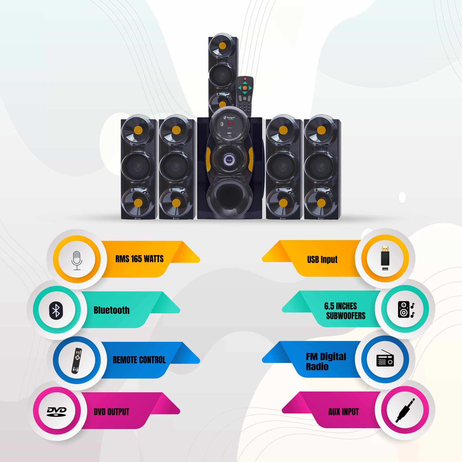 Image of Target TT-D5142 FM-USB-BT 5.1 Channel Multimedia Speakers 6.5 inch SUBWOOFERS 165 W Bluetooth Home Theatre