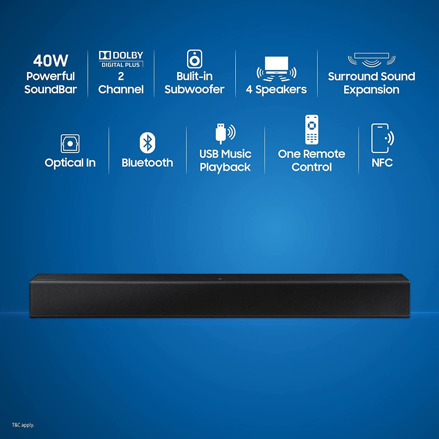 Image of Samsung Hw-T400 /Xl 40 W with Dolby Digital Technology 40 W Bluetooth Soundbar