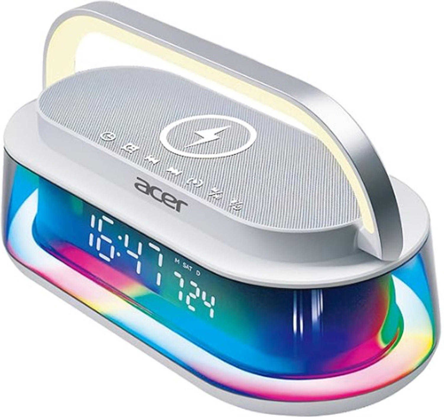 Image of Acer AlarmClock|15W wlessCharger|13 RGB Effect|1800mah|White |12 /24H|LED Display 10 W Bluetooth Speaker (White, Stereo Channel)