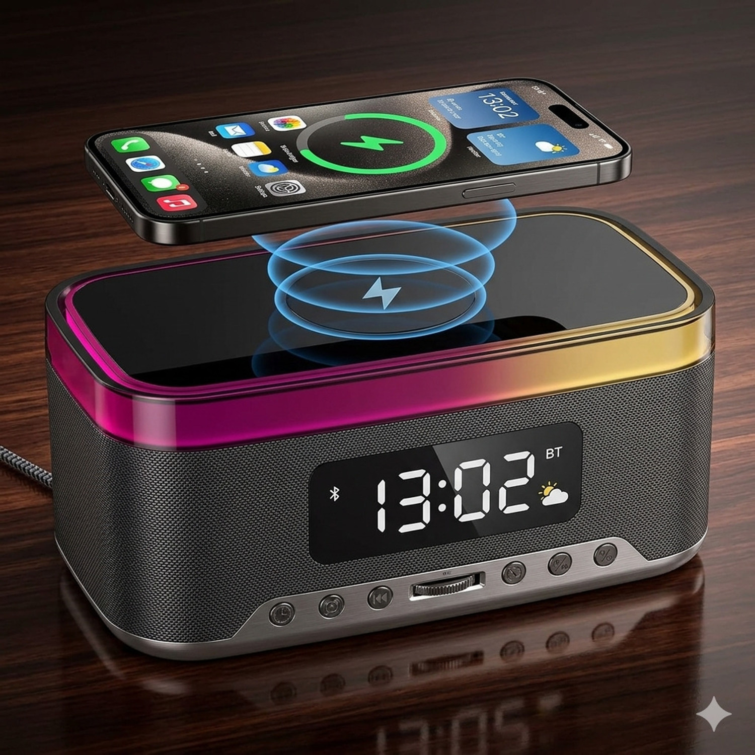 Image of Acer AlarmClock|15W wlessCharger|13 RGB Effect|1800mah|White |12 /24H|LED Display 10 W Bluetooth Speaker (White, Stereo Channel)