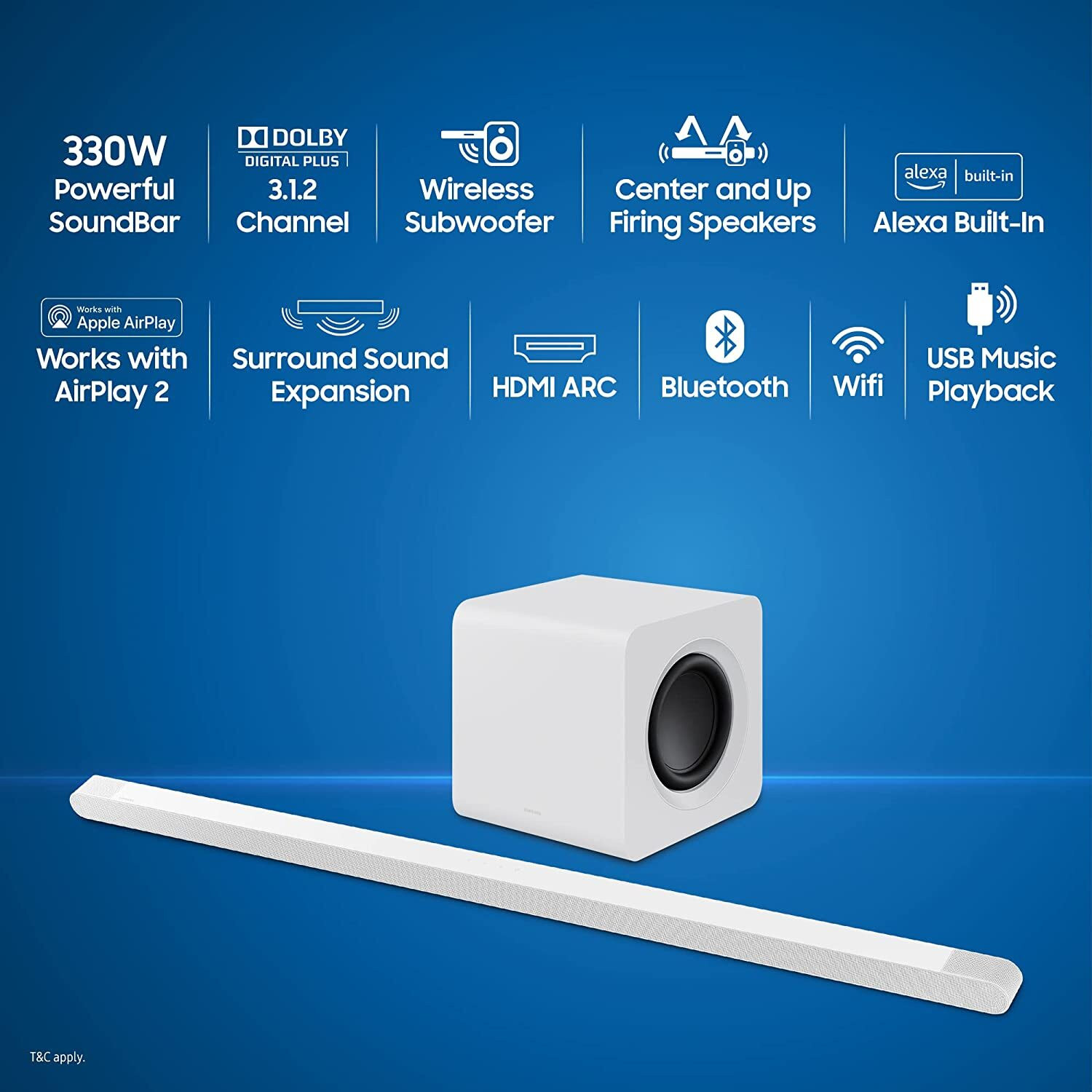Image of Samsung HW-S801B /XL Ultra Slim Wireless Dolby Digital Plus, Active Voice Amplifier 330 W Bluetooth Soundbar