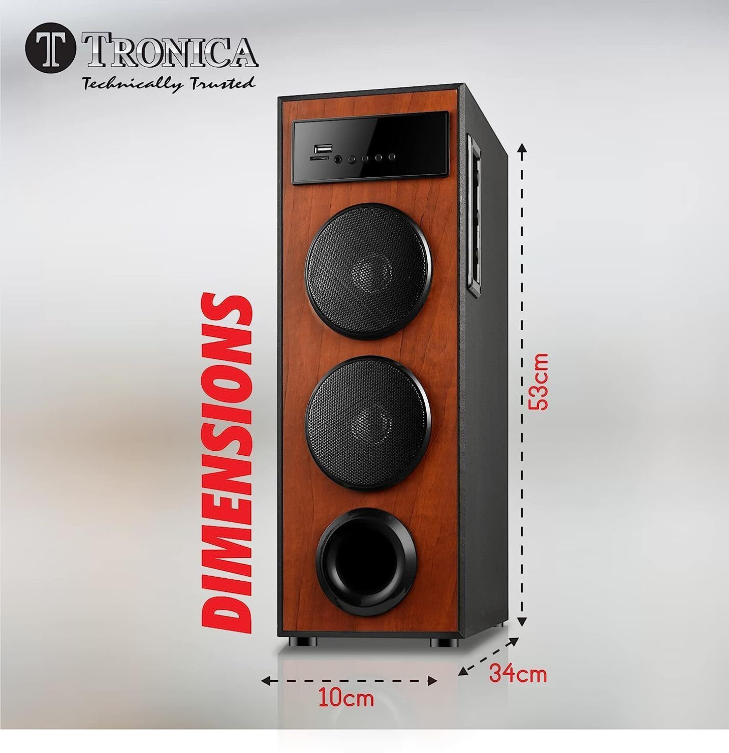Image of TRONICA Dhwani DJ Bluetooth Tower Speaker with Mic, USB, SD, FM, AUX, TV & Remote 44 W Bluetooth Party Speaker (Black, 2.0 Channel)