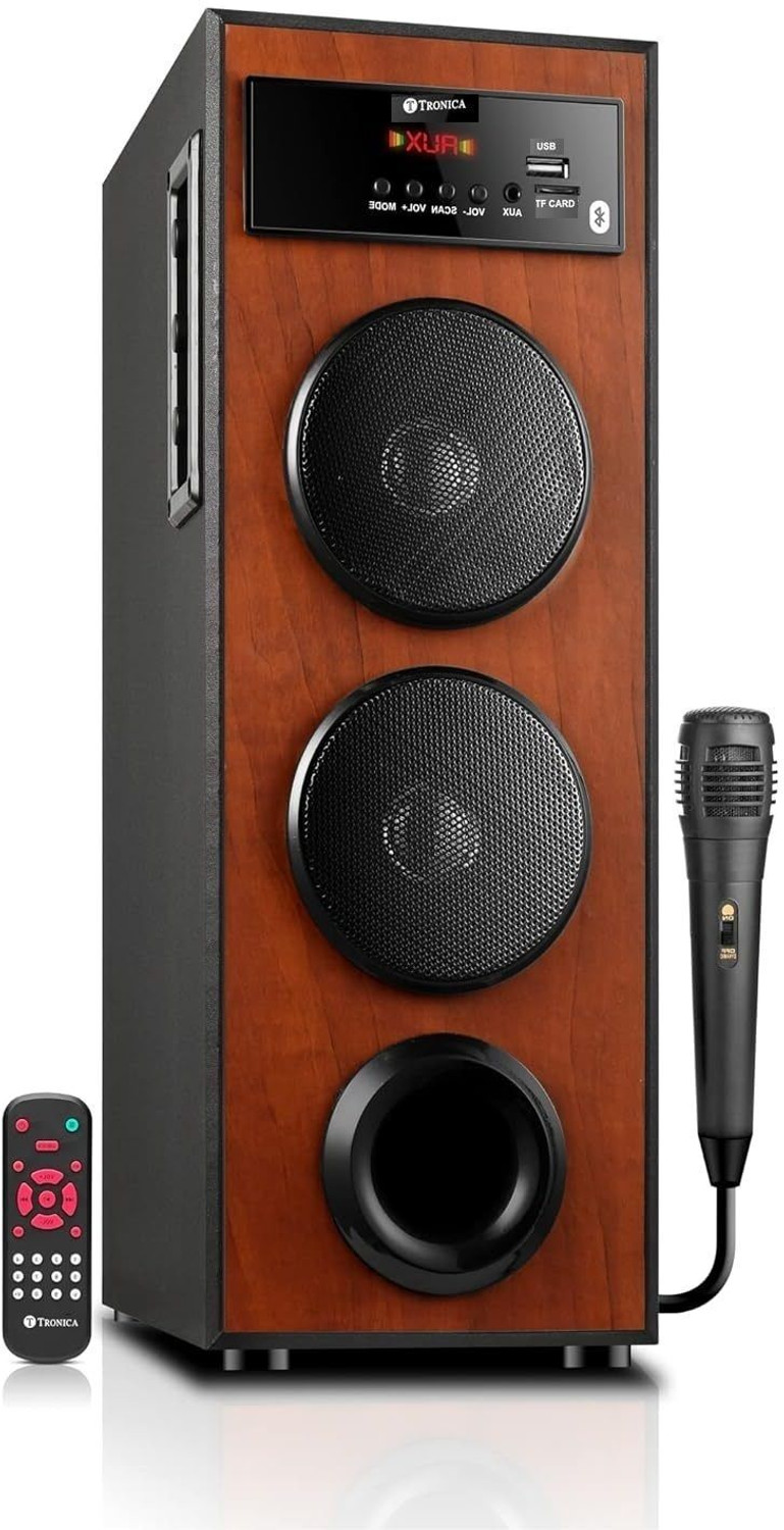 Image of TRONICA Dhwani DJ Bluetooth Tower Speaker with Mic, USB, SD, FM, AUX, TV & Remote 44 W Bluetooth Party Speaker (Black, 2.0 Channel)