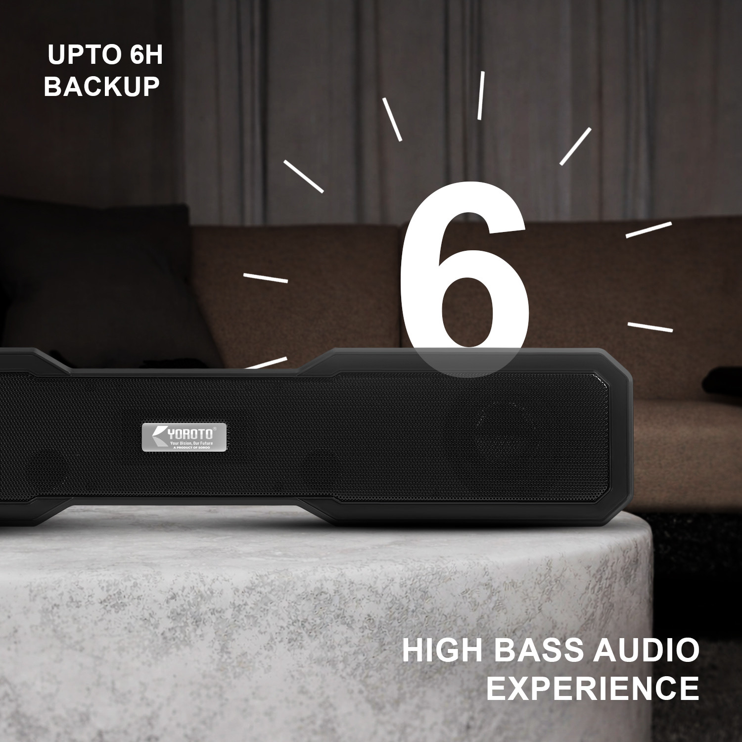 Image of YOROTO YO-SP-10-Max High Power HD Sound with Heavy Bass 20 W Bluetooth Soundbar (Black, Stereo Channel)