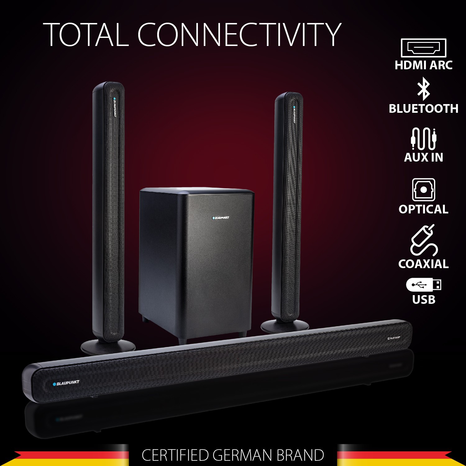 Image of Blaupunkt SBW600 5.1 Dolby Audio 600W Home Theater Soundbar with Wireless Rear Satellites 600 W Bluetooth Home Theatre