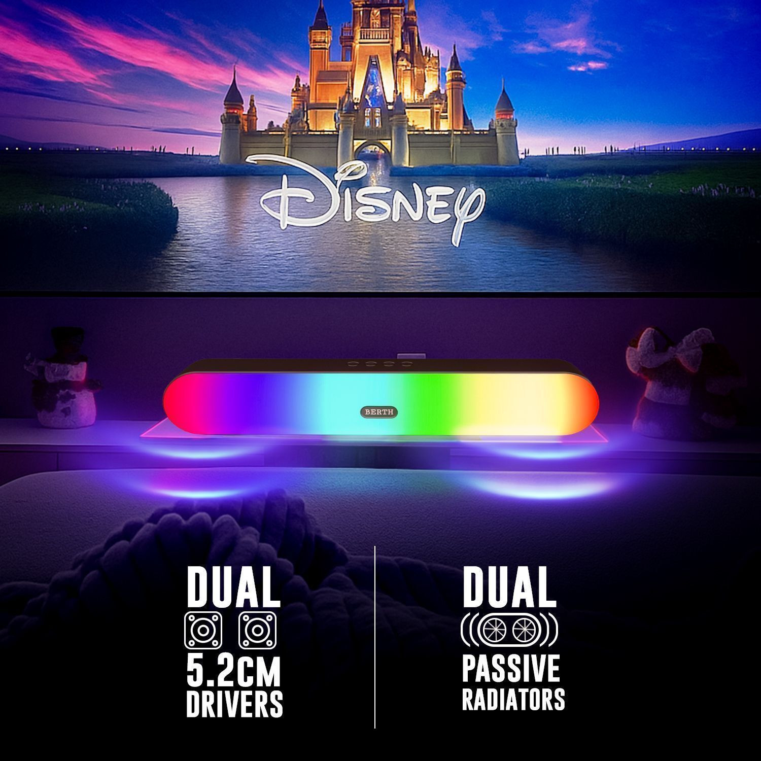 Image of BERTH Venero SB 75 Wireless for TV, Powerful Bass Home Theatre Speaker With RGB light 16 W Bluetooth Soundbar (Multicolor, 2.0 Channel)