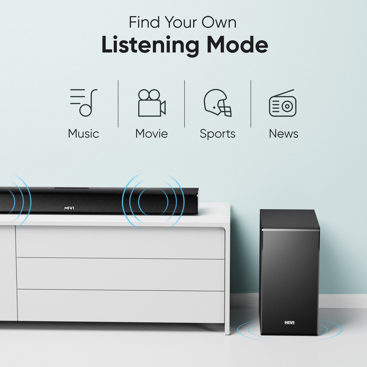 Image of Mivi Fort S300 With Wireless Subwoofer, Made In India 300 W Bluetooth Soundbar