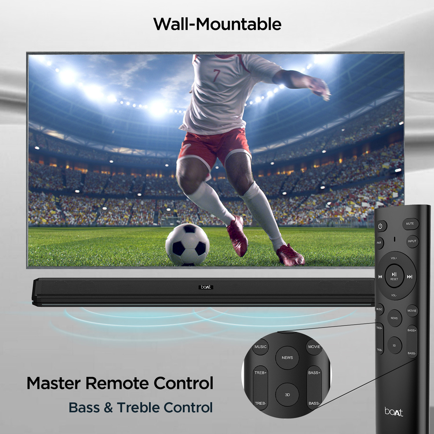 Image of boAt Aavante Bar Chord with Wireless Subwoofer and Dynamic LEDs 160 W Bluetooth Soundbar