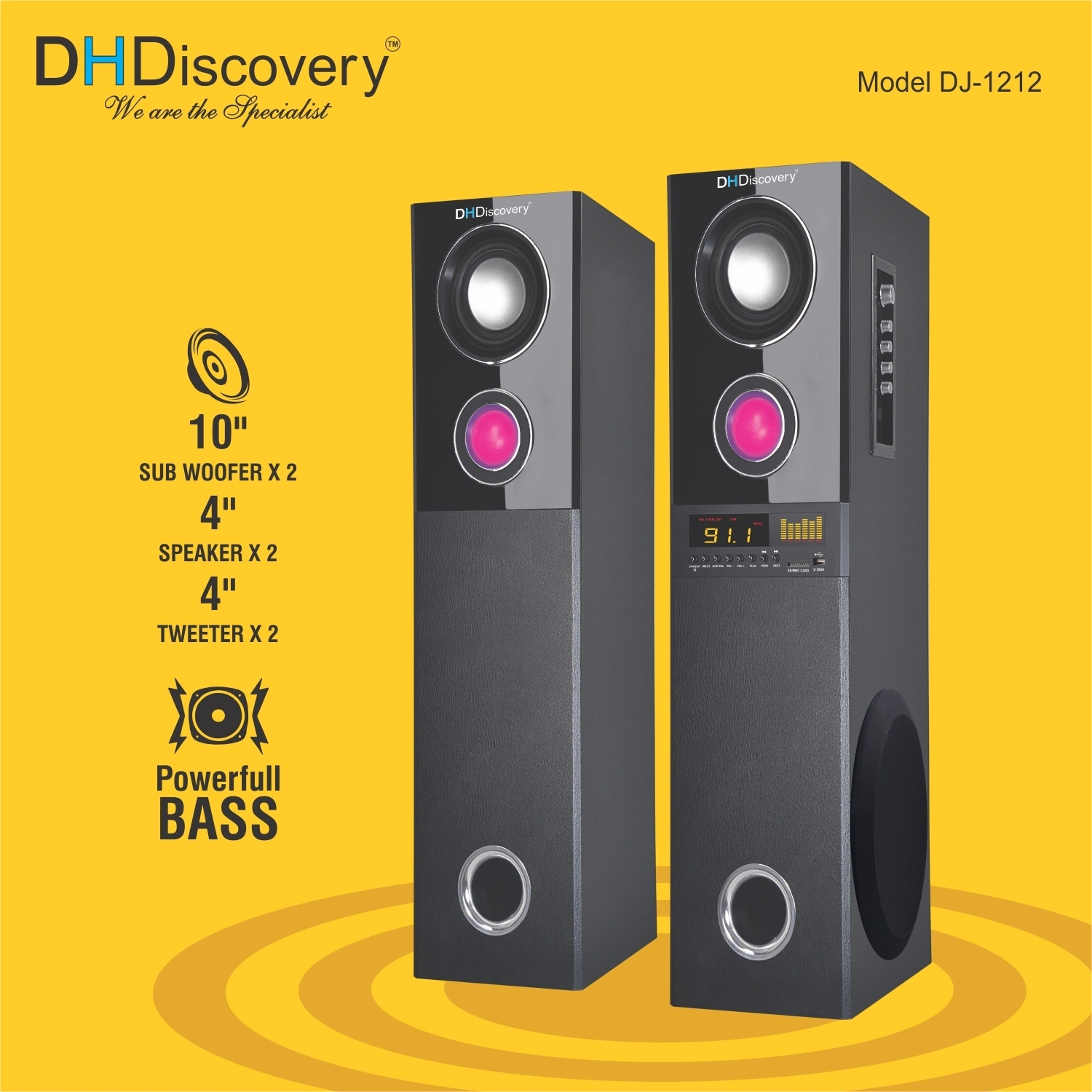 Image of DH Discovery DJ 1212 2000 W Bluetooth Tower Speaker (Black, 2.0 Channel)