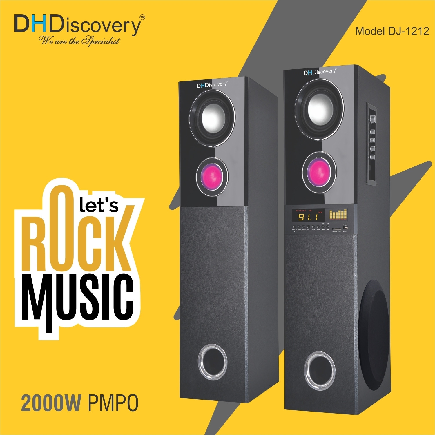 Image of DH Discovery DJ 1212 2000 W Bluetooth Tower Speaker (Black, 2.0 Channel)