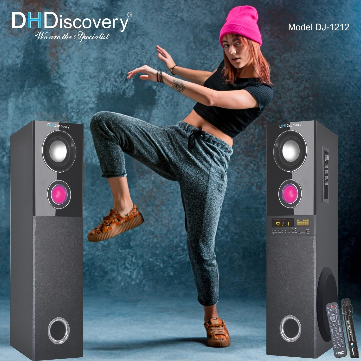 Image of DH Discovery DJ 1212 2000 W Bluetooth Tower Speaker (Black, 2.0 Channel)