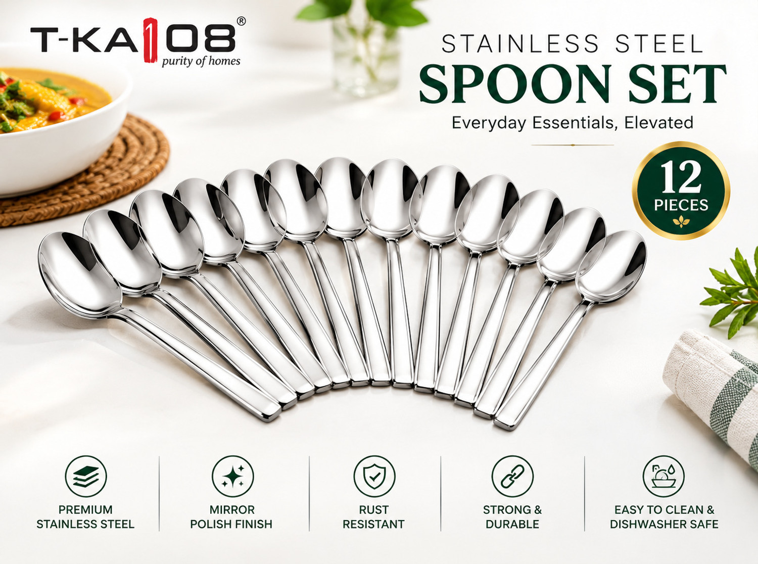 Image of ATROCK Spoon set of 6 Stainless Steel Table Spoon Set (Pack of 6)