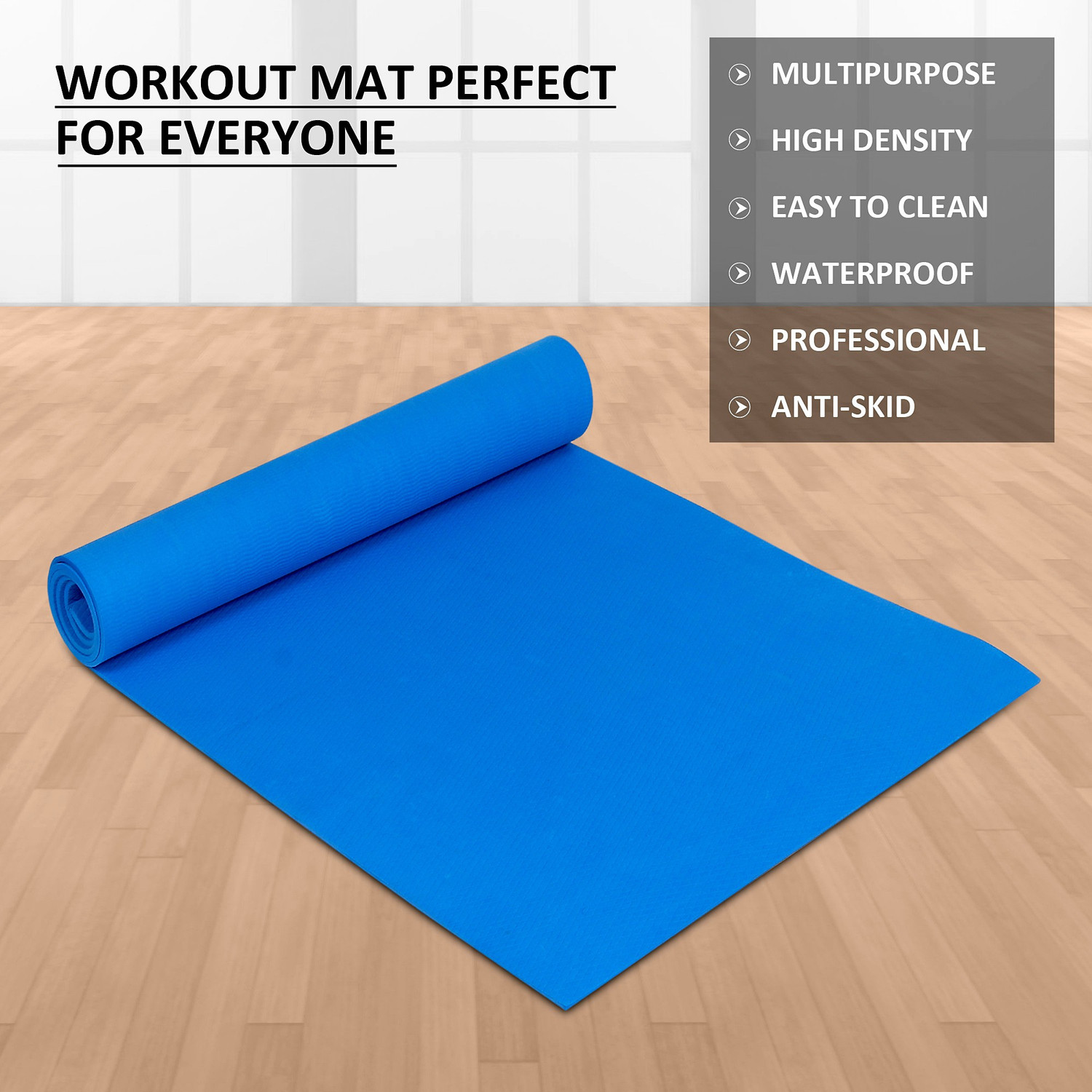 Image of Quick Shel EVA Anti Slip Home Gym Exercise Workout Fitness for Men Women Kids Blue 4 mm Yoga Mat