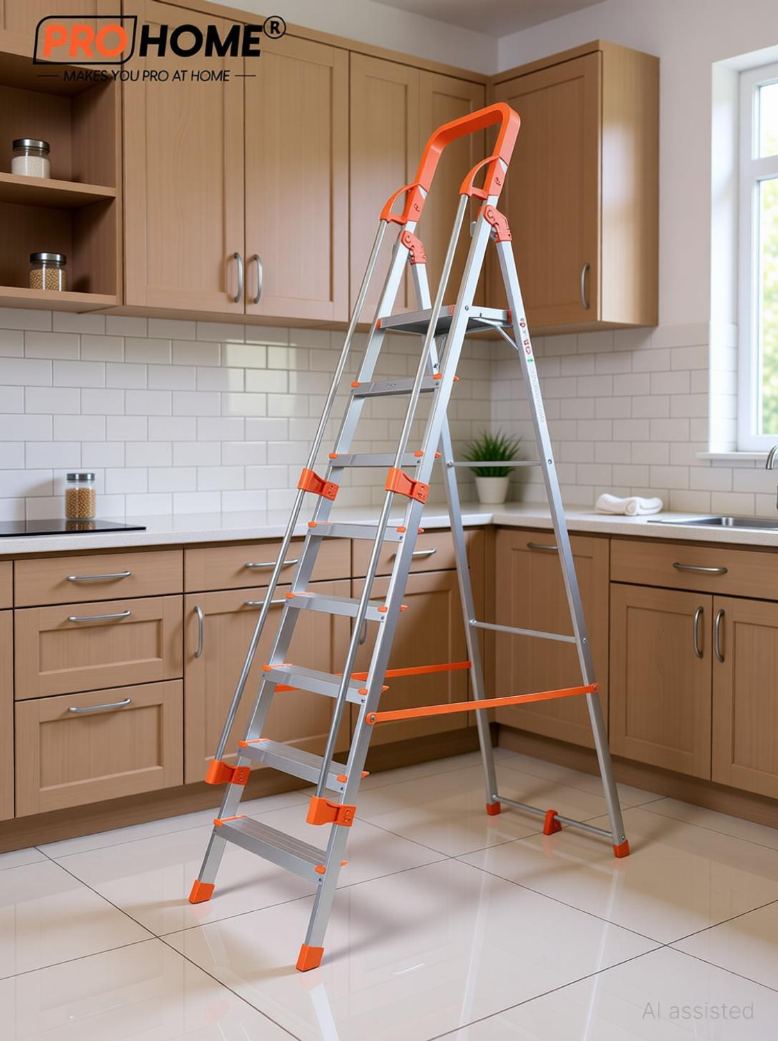 ProHome 8‑Step Aluminum Ladder with Hand Railing – ₹4,992