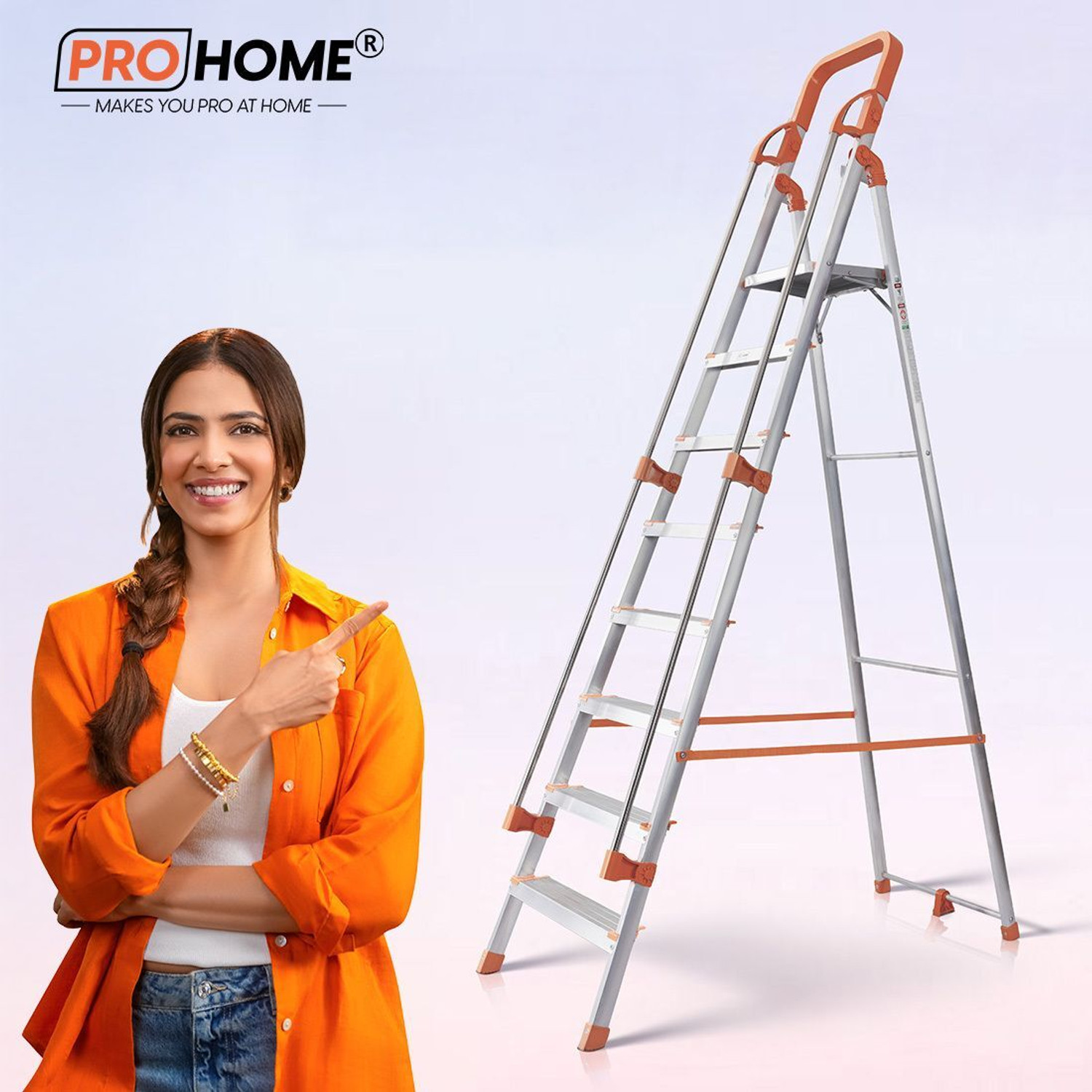 ProHome 8‑Step Aluminum Ladder with Hand Railing – ₹4,992