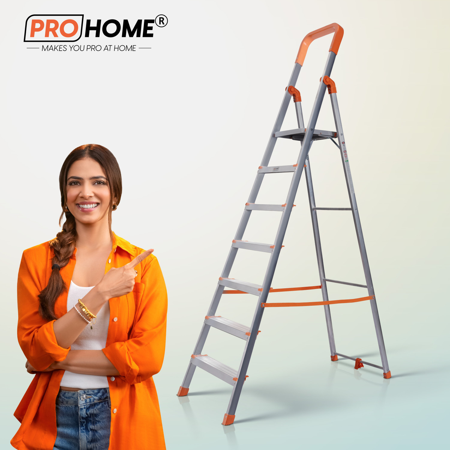 ProHome 7 Steps Ladder with Anti Slip Shoes Aluminium Ladder