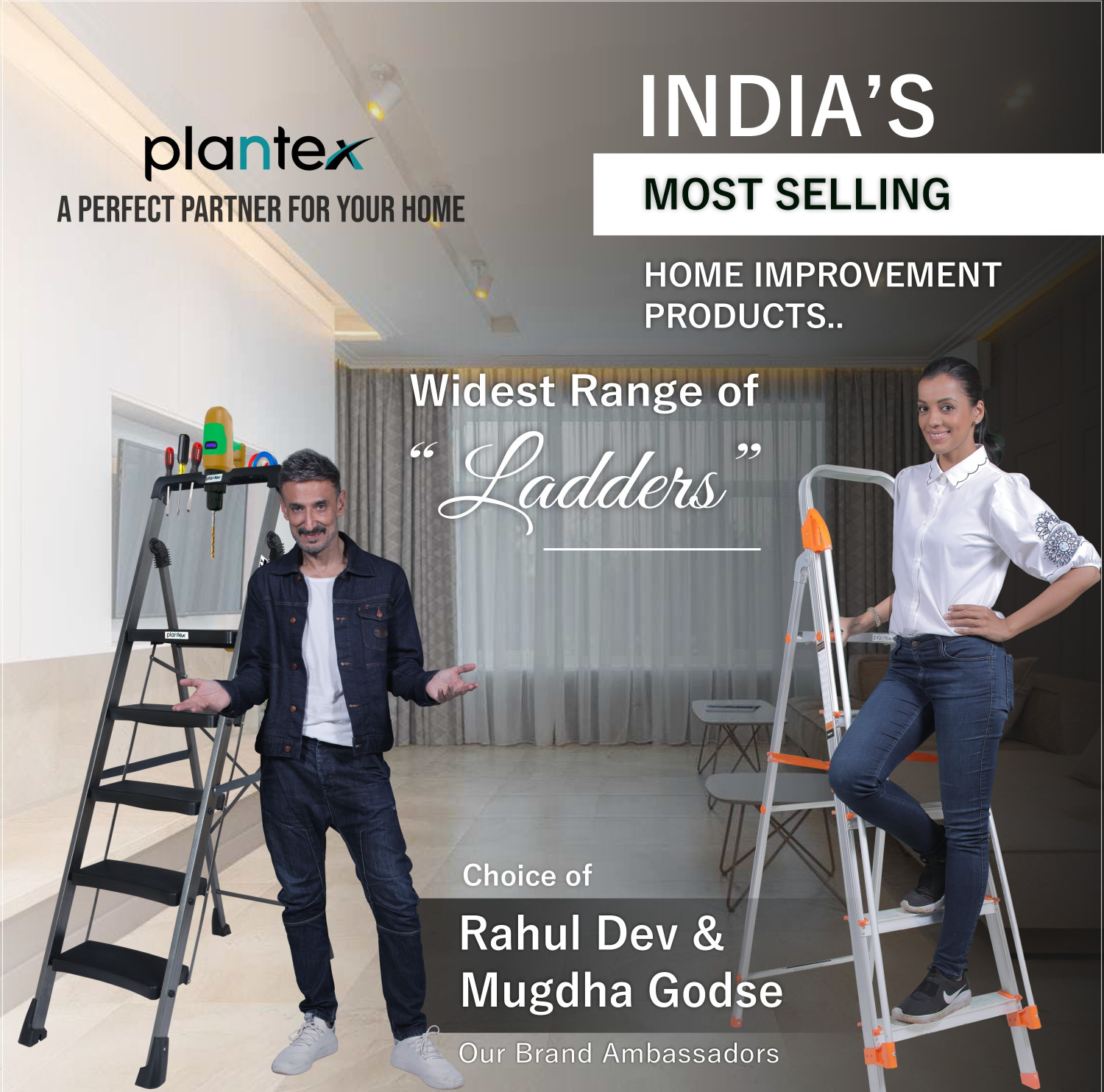 Image of Plantex Hulk Heavy-Duty MS 6 Step Ladder with Advanced Locking System (Grey-Metallic) Steel Ladder