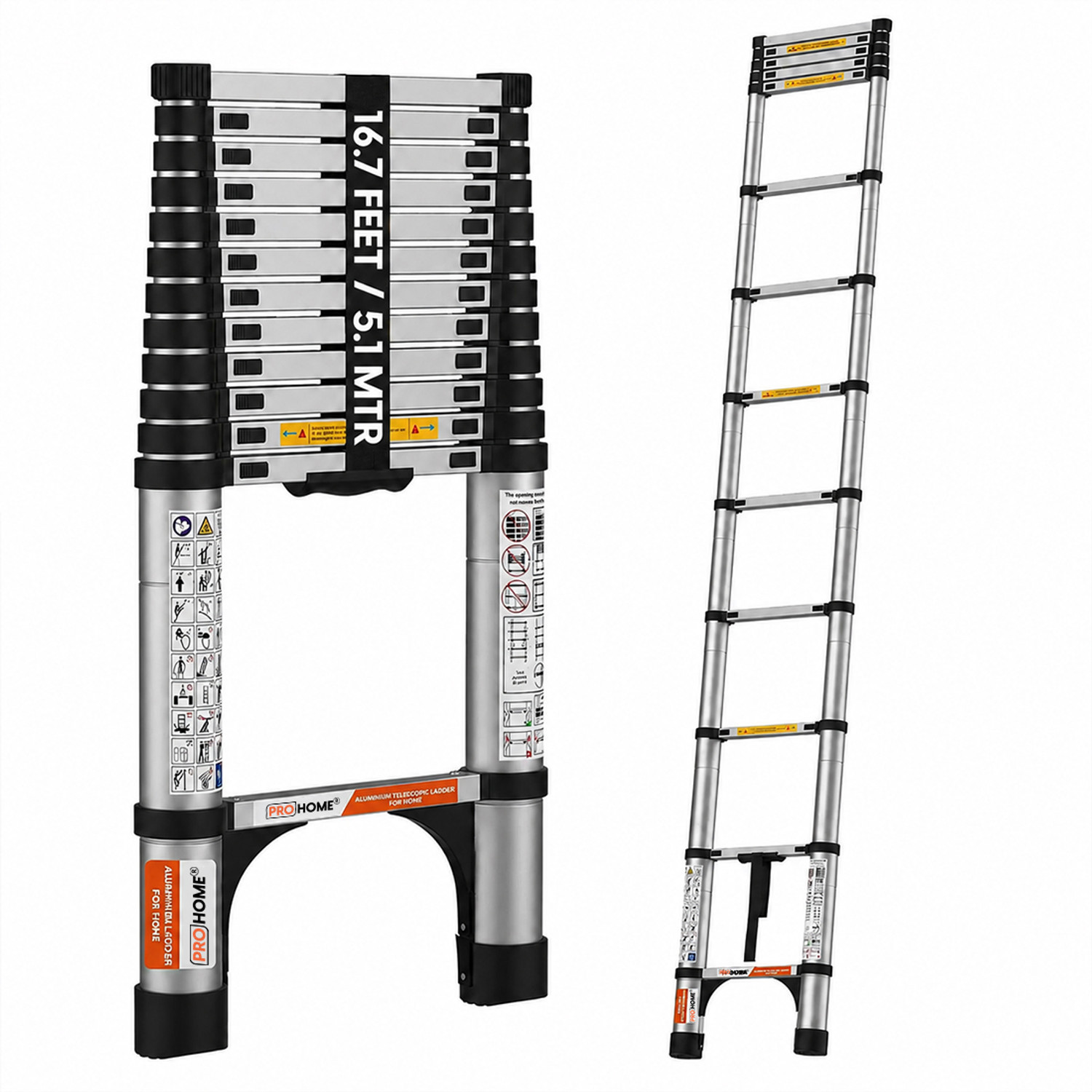 ProHome 5 Meter (16.5 feet) Portable & Compact 13-Steps Foldable Alumi